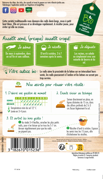Potagères - Radis de 18 Jours - BIO - Grand Modèle - MEDIA_PACKAGING_VERSO